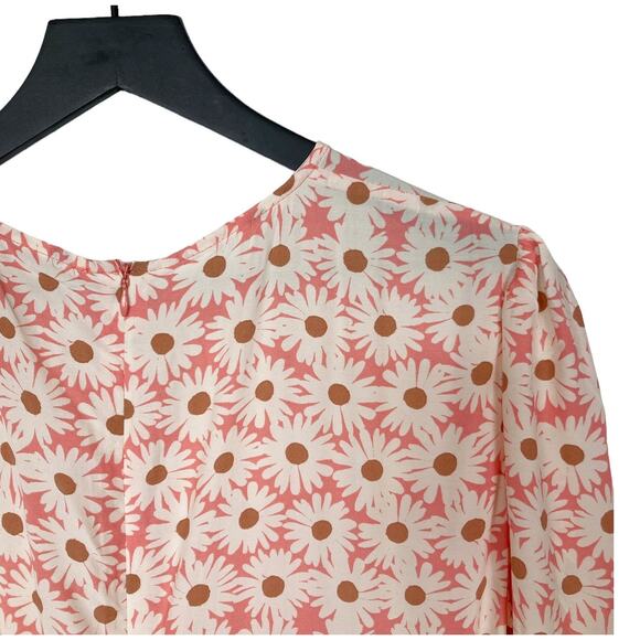 MNG Midi Dress Cut Out Daisy Floral Print Long Sleeve Pink White Womens Size XXL - Picture 10 of 16